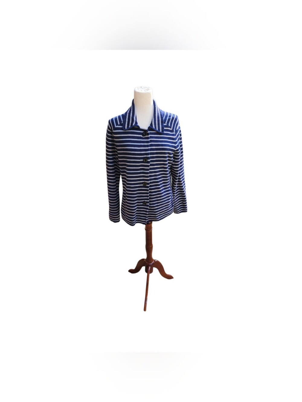Coldwater creek blue white striped jacket cardigan size medium Coastal business